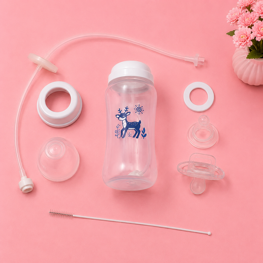 3-in-1 Hands-Free Baby Feeding Bottle 300ml | BPA-Free Wide Neck Feeding Bottle