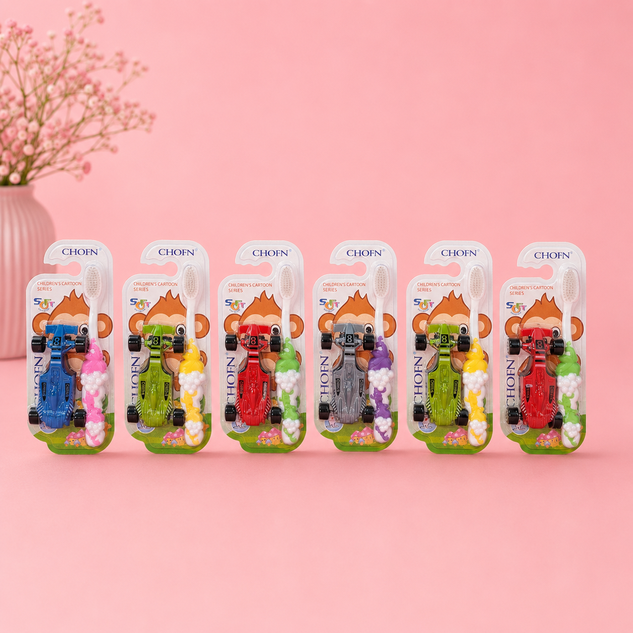 CHOFN Children's Soft Silicone Toothbrush with Mini F1 Race Car Toy