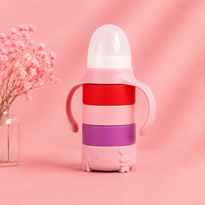 Yes® Glass Baby Feeding Bottle (120mL) with Rainbow Protective Silicone Sleeve & Easy-Grip Handles