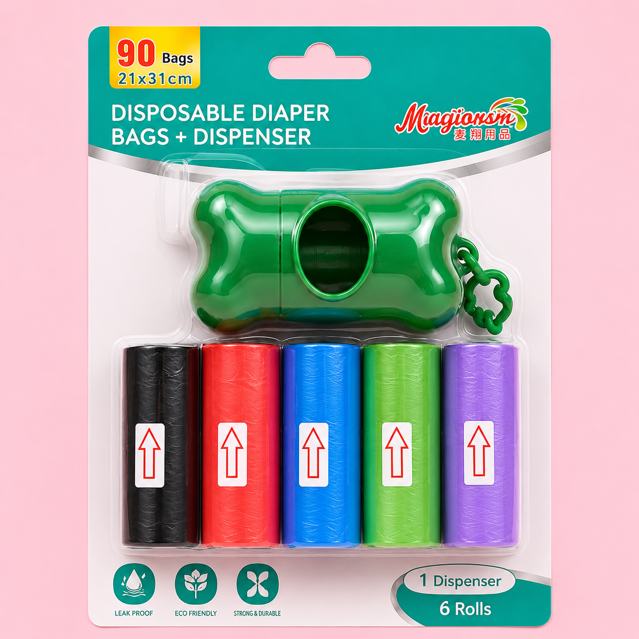 Disposable Diaper Bags + Dispenser (90 bags 21×31 cm)