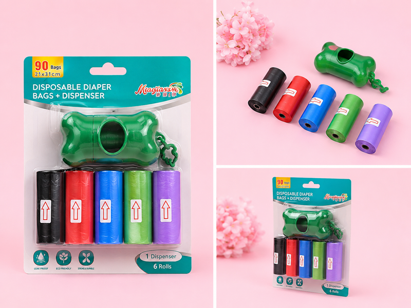 Disposable Diaper Bags + Dispenser (90 bags 21×31 cm)