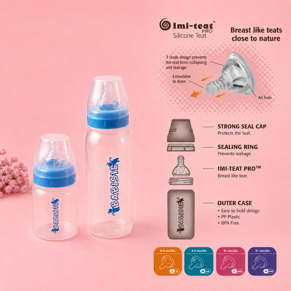 Babisil Elegant Starter Kit – 6 Baby Feeding Bottles | BPA-Free PP Bottles with Breast-Like Silicone Teats