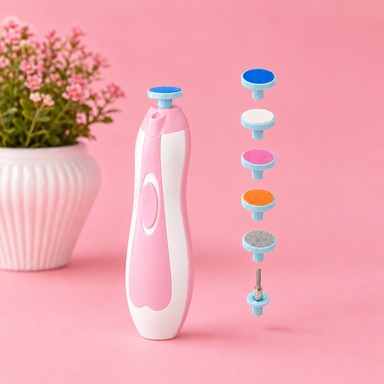Safe Electric Baby Nail Trimmer Kit | Quiet File with LED Light & 6 Grinding Heads