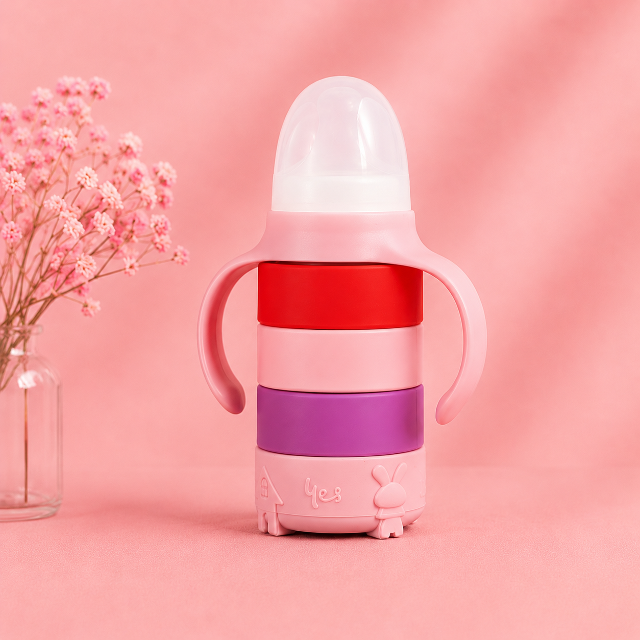 Yes® Glass Baby Feeding Bottle (120mL) with Rainbow Protective Silicone Sleeve & Easy-Grip Handles