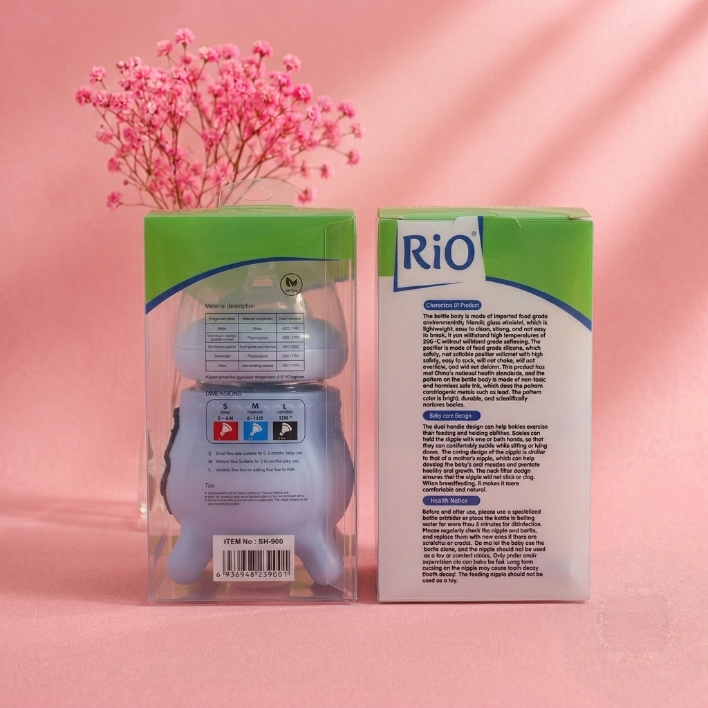 RIO Wide Caliber Glass Baby Bottle (120mL) | Cute Cow Sleeve & Anti-Colic Nipple