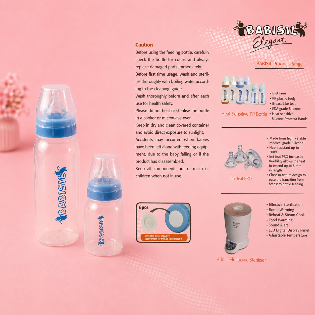 Babisil Elegant Starter Kit – 6 Baby Feeding Bottles | BPA-Free PP Bottles with Breast-Like Silicone Teats