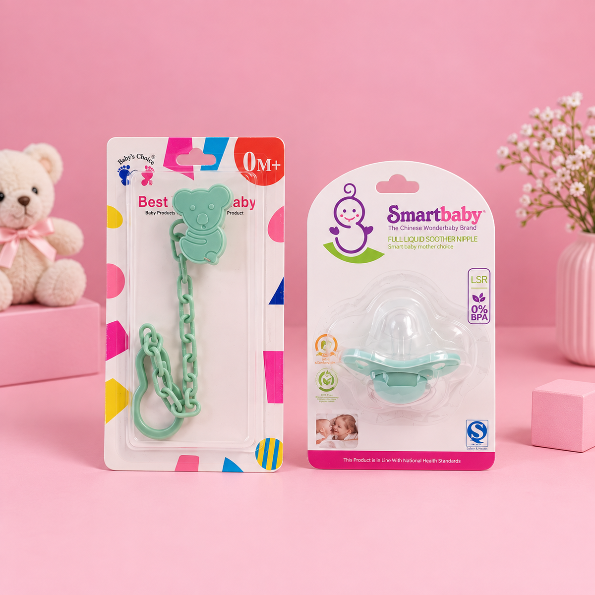 Ultra-Soft Silicone Baby Pacifier & Cute Animal Chain Set (BPA-Free, 0M+)