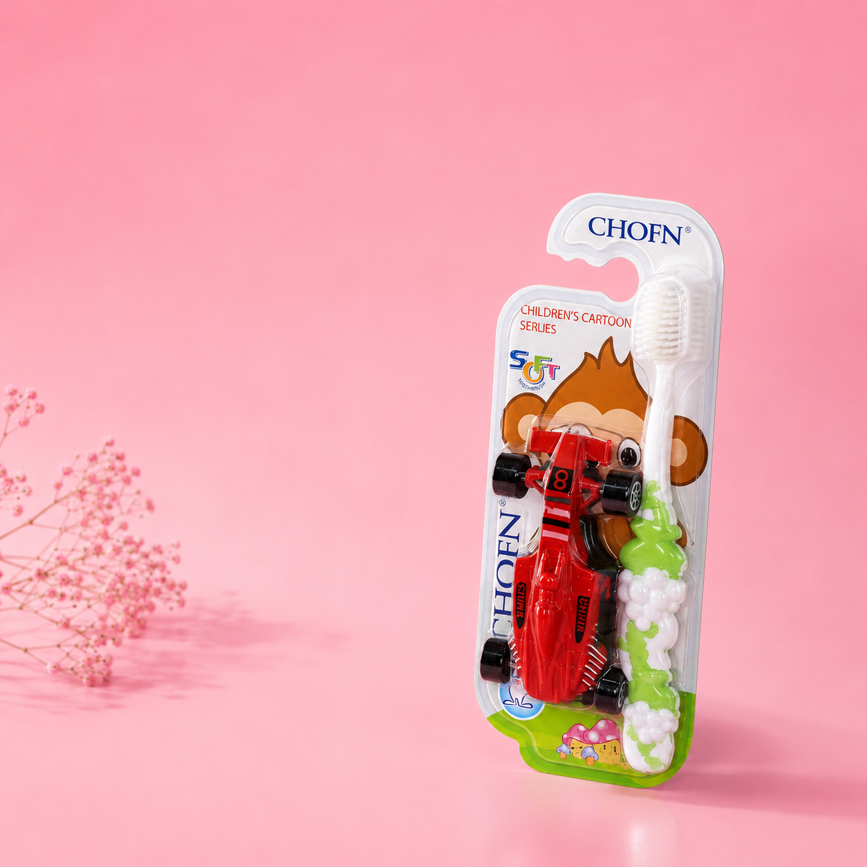 CHOFN Children's Soft Silicone Toothbrush with Mini F1 Race Car Toy