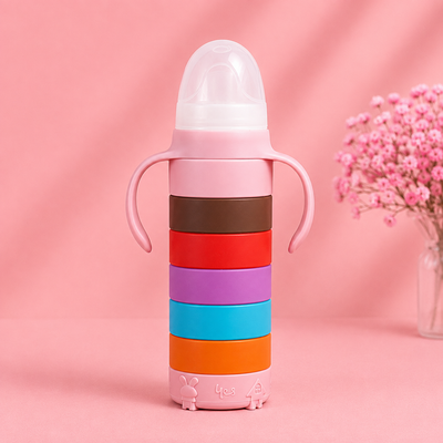 Yes® Glass Baby Feeding Bottle (240mL) with Rainbow Protective Silicone Sleeve & Easy-Grip Handles