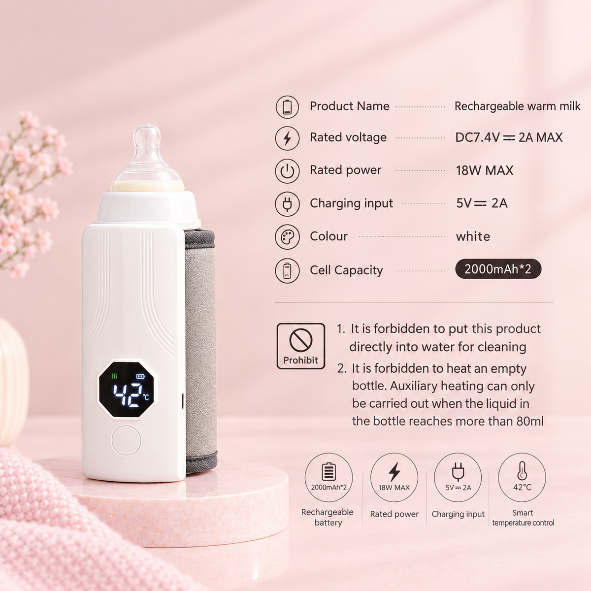 Rechargeable Portable Baby Bottle & Milk Warmer | Adjustable Temperature