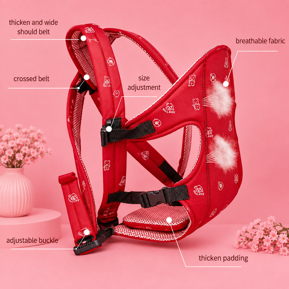 Adjustable Baby Carrier | Breathable Padded Infant Carrier with Safety Buckles & Wide Shoulder Straps