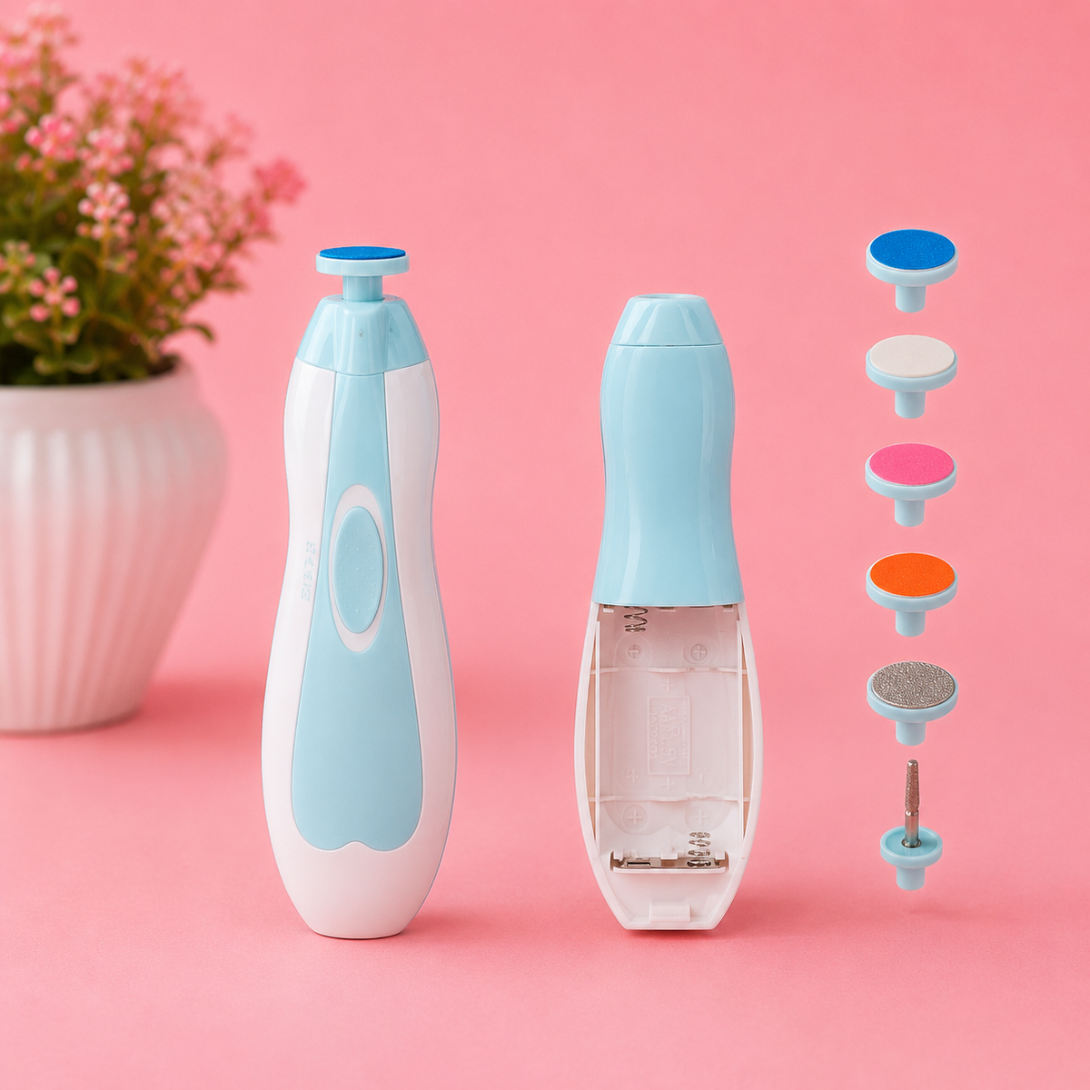 Safe Electric Baby Nail Trimmer Kit | Quiet File with LED Light & 6 Grinding Heads