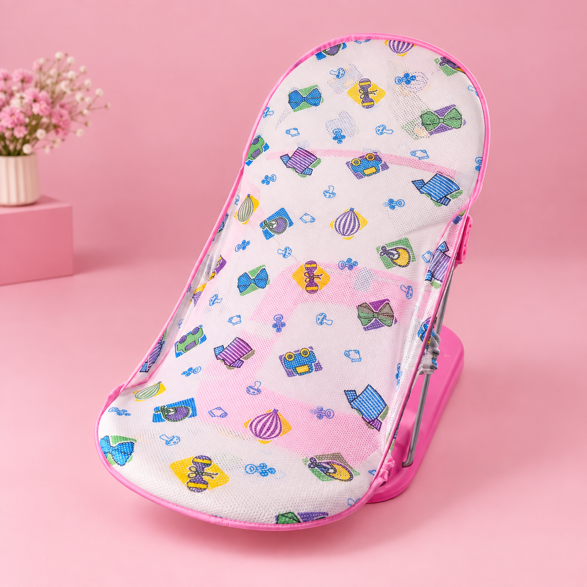 Foldable Baby Bath Bather with Soft Mesh Sling & Adjustable Backrest