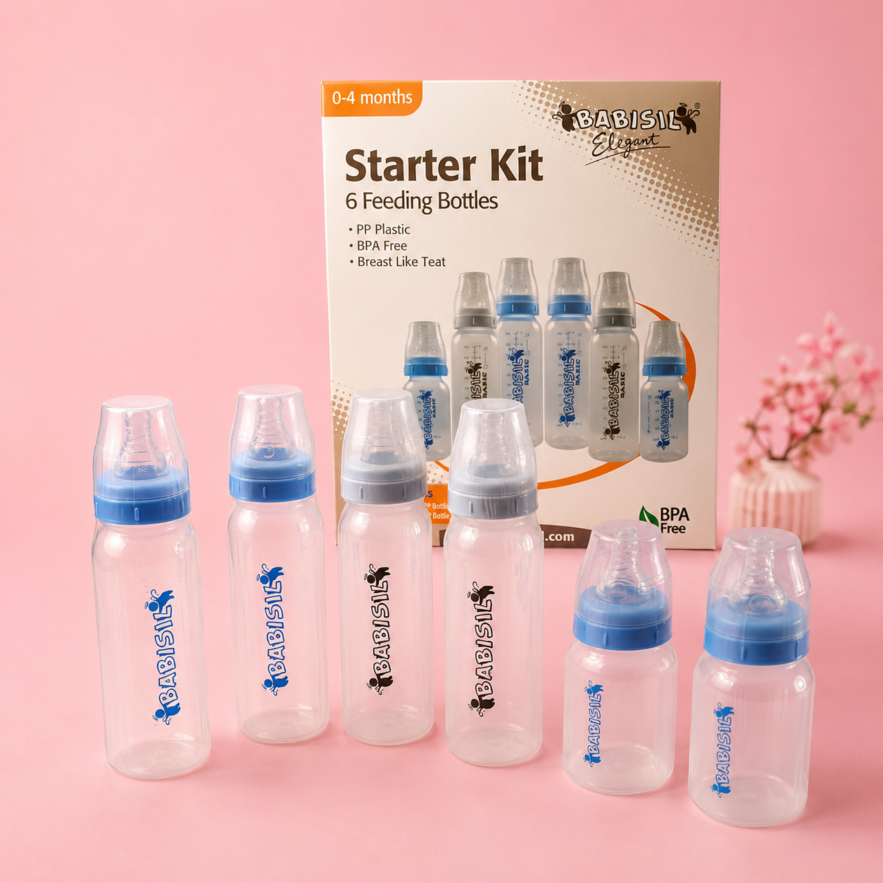 Babisil Elegant Starter Kit – 6 Baby Feeding Bottles | BPA-Free PP Bottles with Breast-Like Silicone Teats