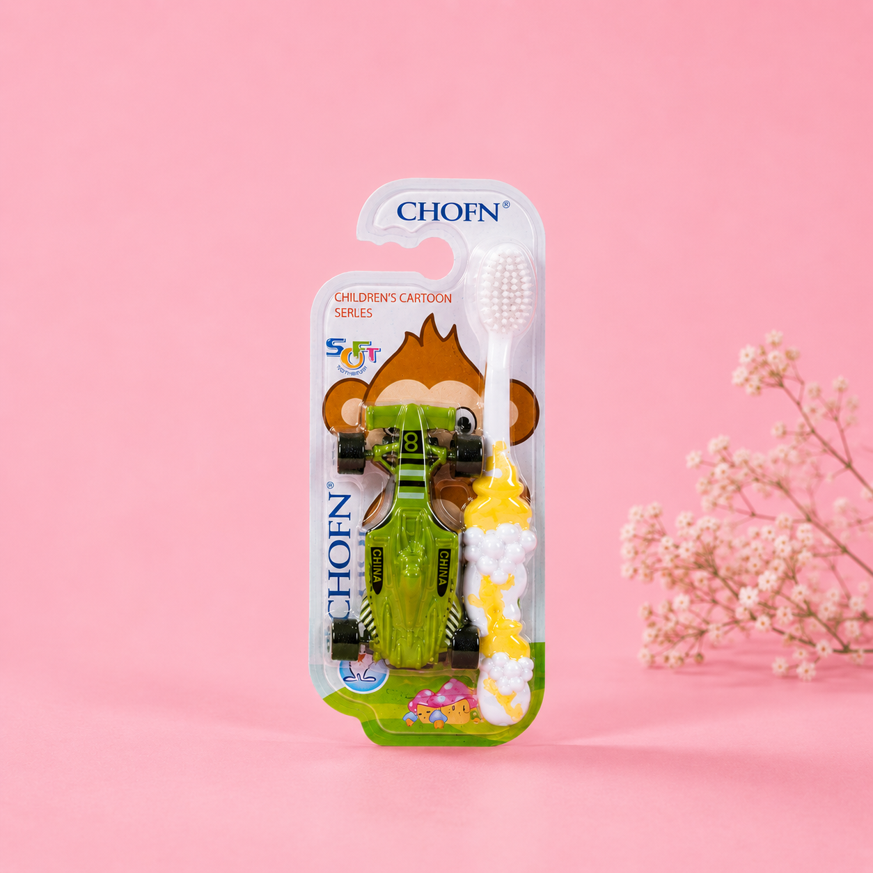 CHOFN Children's Soft Silicone Toothbrush with Mini F1 Race Car Toy