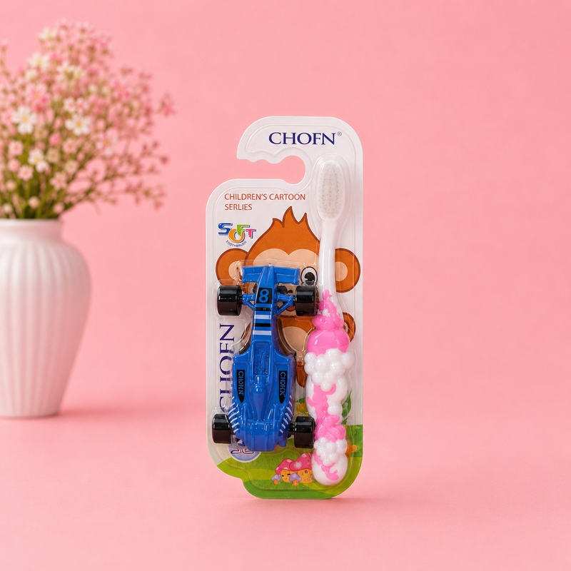 CHOFN Children's Soft Silicone Toothbrush with Mini F1 Race Car Toy