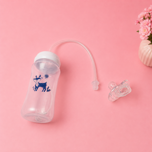 3-in-1 Hands-Free Baby Feeding Bottle 300ml | BPA-Free Wide Neck Feeding Bottle